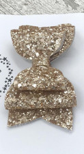 Faux Leather Hair Bow, 4" Chunky Glitter Hair Bow on Clip, Sparkly Hair Bow