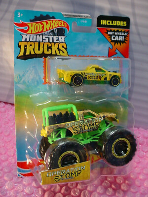 2021 MONSTER Trucks OPERATION STOMP  Yellow/Green Free FIG RIG Hot Wheels 2 pack