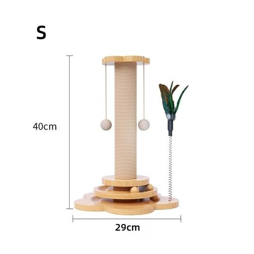 Pet Cat Toy Solid Wood Cat Turntable Funny Cat Stick Balls Durable Sisal Scratch - Picture 13 of 13