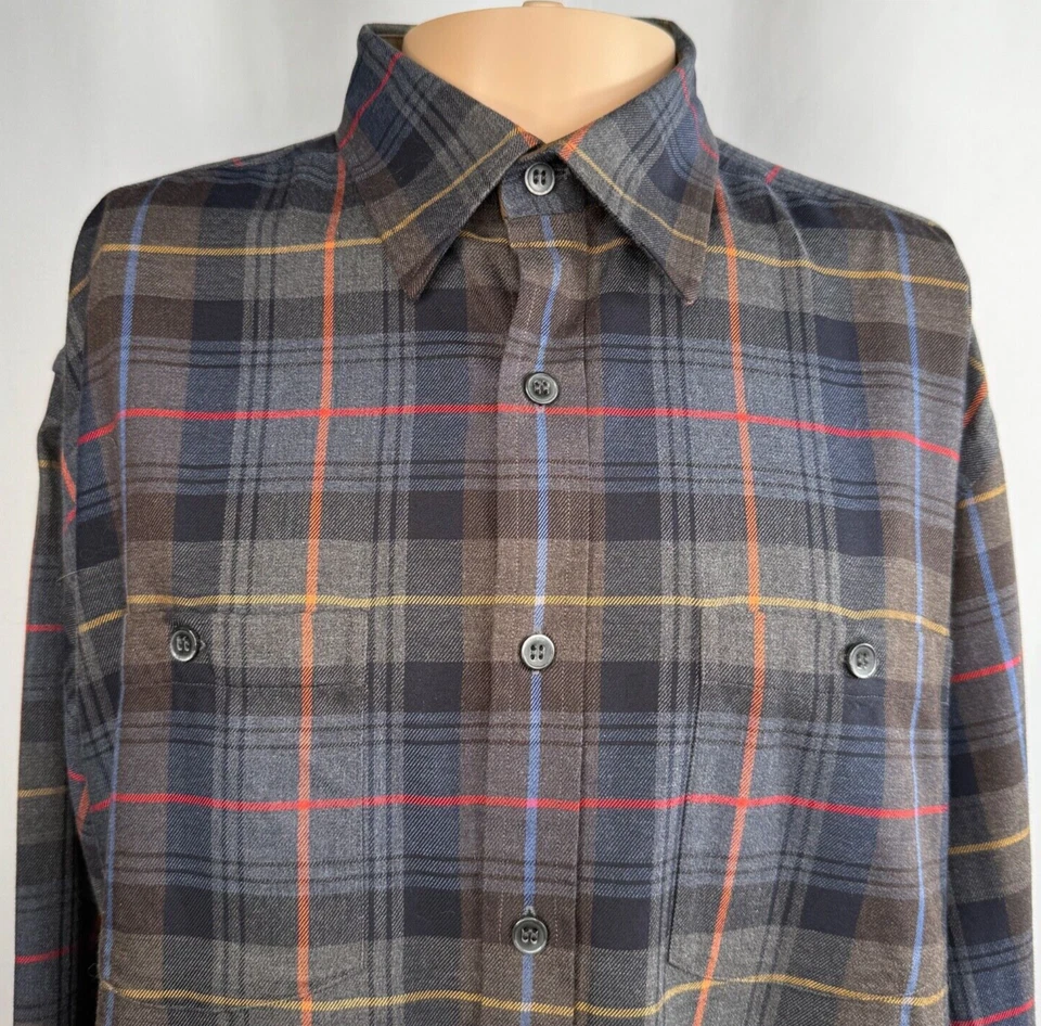 Camisa masculina vintage Alex Cannon com botões tamanho G xadrez manga longa remendos de cotovelo de flanela - Imagem 2 de 4