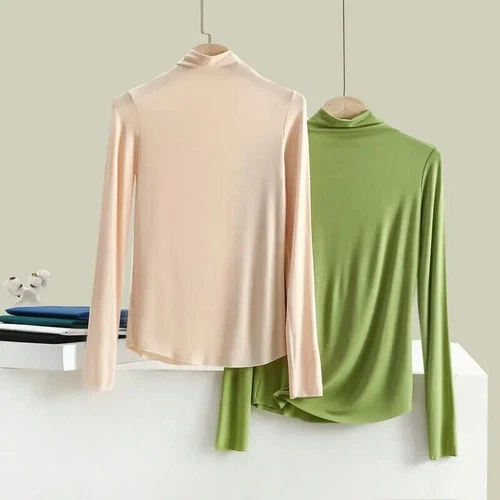 Damen Seide High Neck Top T-Shirt Unterhemd Strick Langarm - Bild 5 von 36