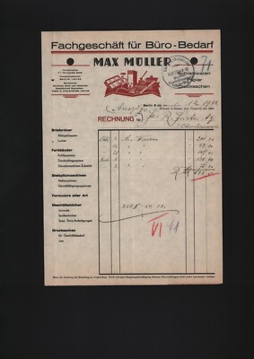 BERLIN, Rechnung 1933, Max Müller Fachgeschäft für Büro-Bedarf