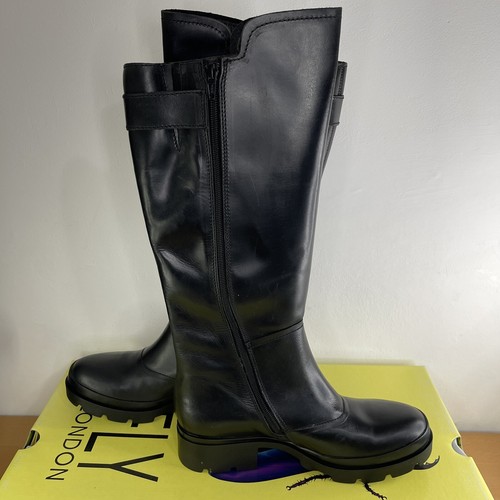 Fly London MIMA RUG Women’s EUR 40 UK 7 Leather Boots Black Zip New Knee High - Picture 9 of 24