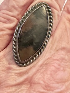 Vintage Fred Harvey Era “Navajo” Sterling & Petrified Wood Ring - Size 5.25