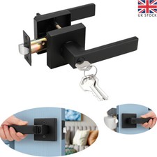 Black Bathroom Internal Door Handle and Latch Lock - Square Door Lever Set UK