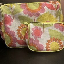 Clinique 2-PCS Flower Colorful Print Cosmetic Bag, Pouch
