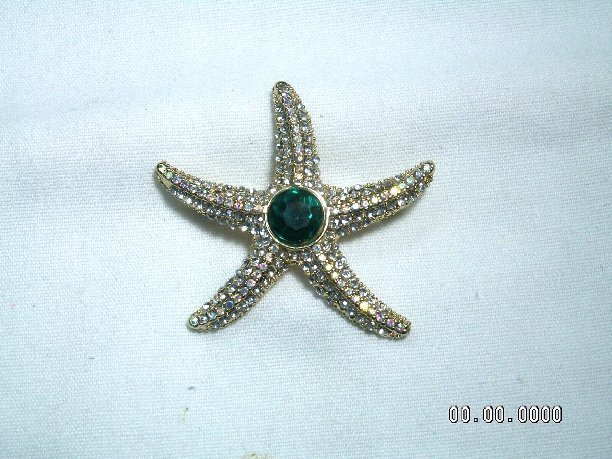 LIZ CLAIBORNE Gold Tone Crystals Star Fish Starfish Brooch