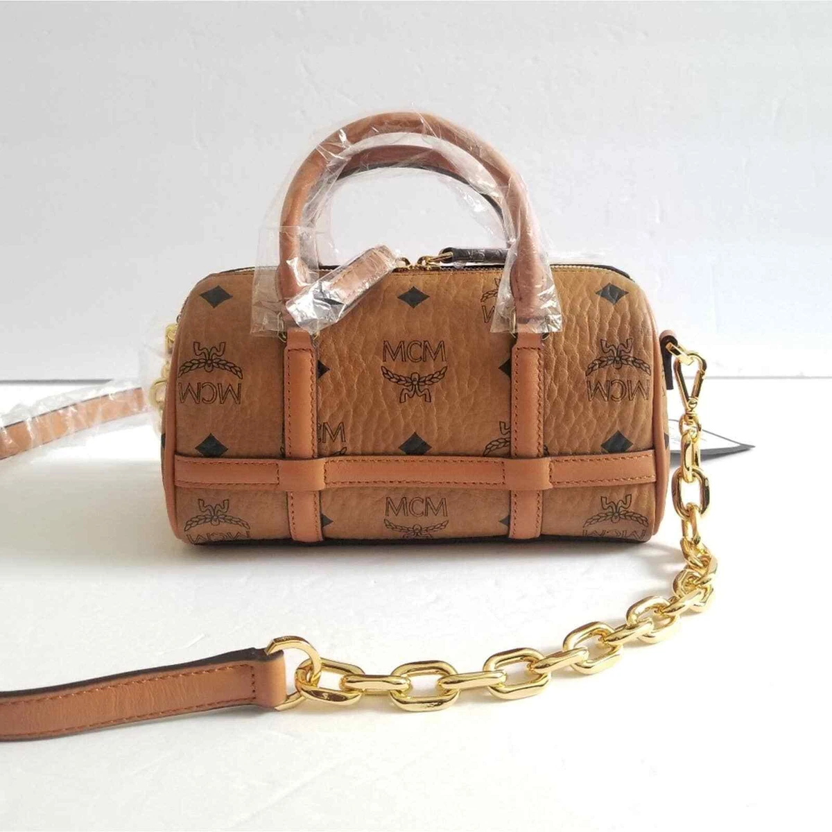 Mini Boston Bag in Visetos Original Cognac