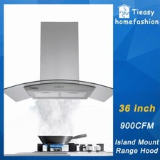 36 inch Island Range Hood Stainless Steel 900CFM 3-Speed Vent Tempered Glass New