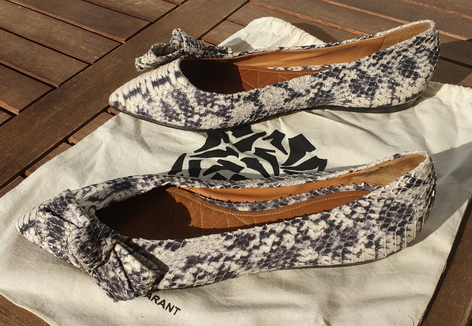 Isabel Marant Python Print Bow Ballet Flats 37 - image 11