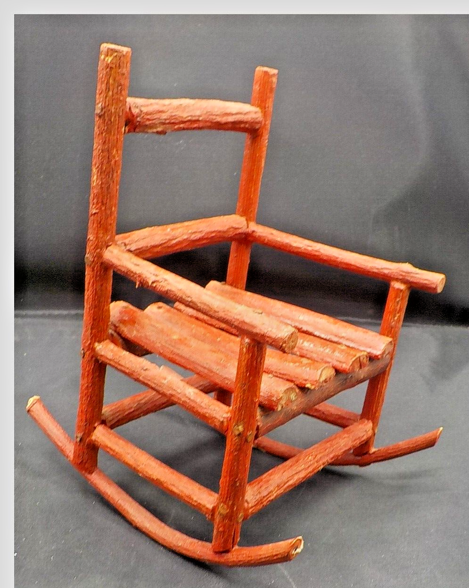 Antique Handmade Primitive Twig Adirondack Red Rocking Chair Small