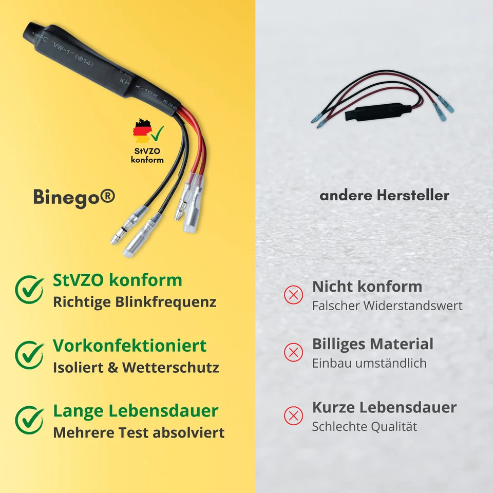 Binego® 4x Motorrad Lastwiderstand LED 10 Ohm 10 W 12 V Widerstand Kabel Blinker - Bild 4 von 4