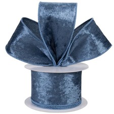Dusty Blue Crushed Velvet Satin Wired Ribbon 2.5 Inch x 10 Yds Craft Wreath