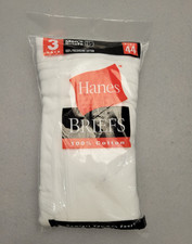 Hanes Men's White 100% Preshrunk Cotton Briefs Size 44 3-Pack - Year 2000