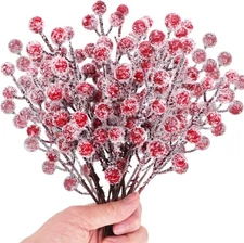 24 Pieces Artificial Holly Berry Stems 9" Christmas Picks Sprays Red 