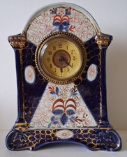 Antique Cobalt Blue Imari Pattern Porcelain Clock Working Order