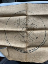 Vintage Antique Rug Hooking Burlap Heart Pattern Round Chair Small Rug