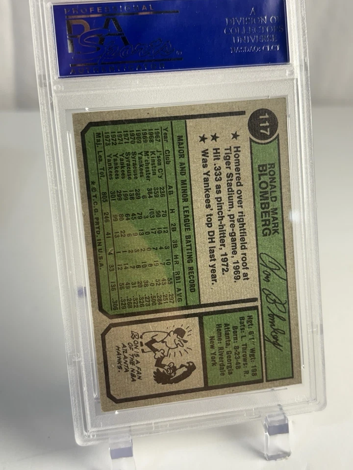 1974 TOPPS #117 RON BLOMBERG YANKEES PSA 8 - Image 3 of 4