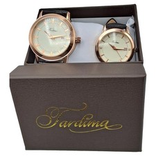 Tardima Damen Herren Uhren Set Partneruhren Gold Lederarmband Klassisch