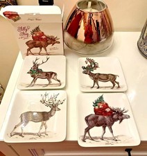 Pottery Barn plate Christmas holiday appetizer party dessert tid bit SET 4 =