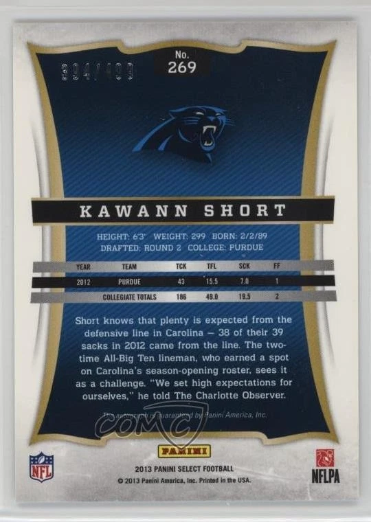 2013 Panini Select Rookie Auto /499 Kawann Short #269 Auto RC - Image 2 of 2