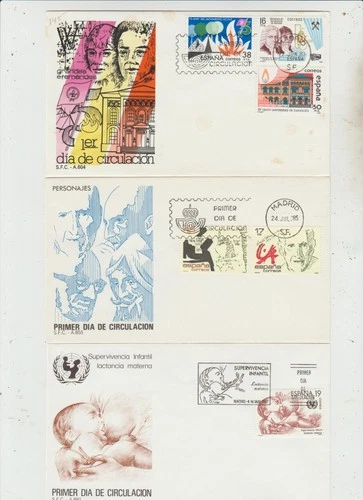 Spain 3 FDC 1983 Anniversaries 1985 Celebrities 1987 Child Survival