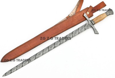 Custom Handmade Battle Ready Full Tang Damascus Sword with Sheath