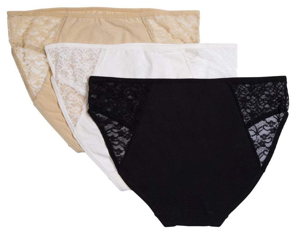 Donna L'oren Women's Hi-cut Briefs Floral Lace Detail Panties 3-Pack S-XL - Image 2 of 4