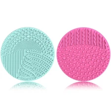 2 Pieces Silicone Makeup Brush Cleaner, Cosmetic Brush Scrubber Mat Pad Cleaning