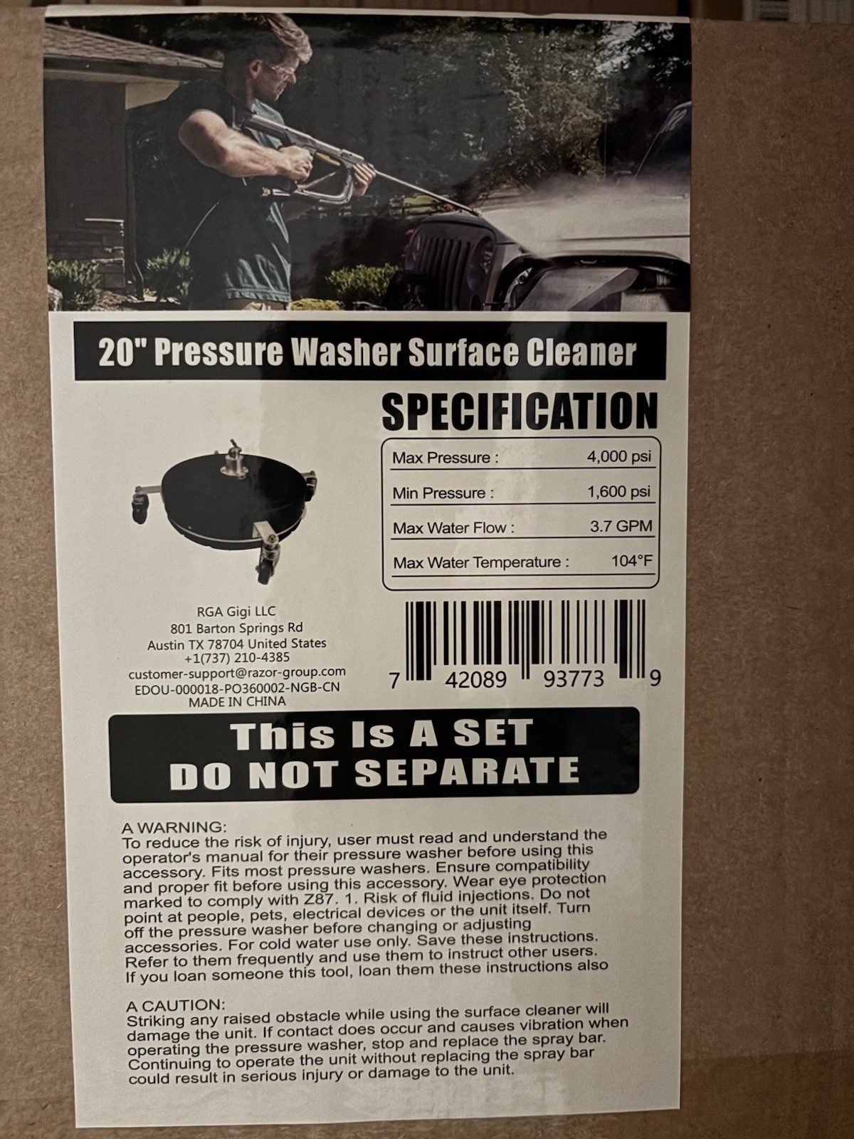 EDOU 20" Pressure Surface Cleaner Max Pressure 4000PSI