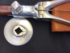 Sedile bastone da tiro pieghevole vintage Ansonia brevetto 1923 in pelle e lega completo