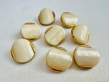 8 Vintage Shank Buttons Ivory Cream Gold Edges Faux Mother of Pearl MOP 21mm