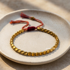 2pcs Minimalist Copper Bead Bracelet Tibetan Luck Wealth Boho Jewelry Reiki Gift