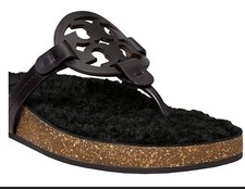 Tory Burch Black Miller Cloud Shearling Sandals Brand New In Box