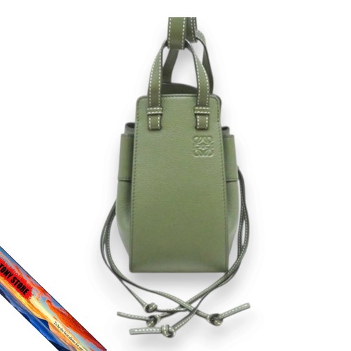 LOEWE Hammock Drawstring Bag Mini Leather Khaki Crossbody 80cm Strap