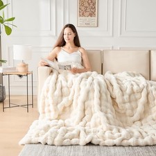Fluffy Faux Fur Throw Blanket for Couch, Ultra-Soft Plush 50" x 60" Cream White