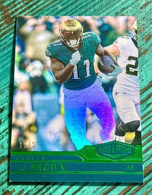 AJ BROWN Eagles 2023 Panini Plates & Patches Green #124 Jersey Number 11/25
