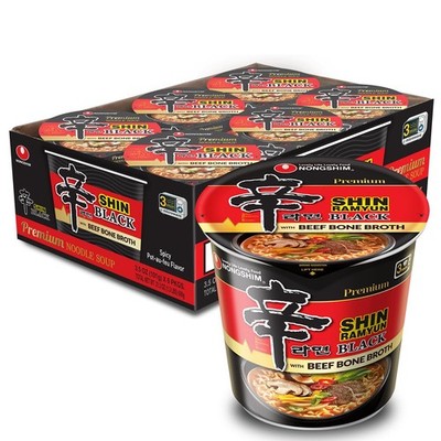 Nongshim Shin Ramyun Black Cup of Noodles, Spicy Korean 1 Count (Pack 6)