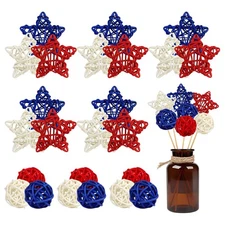 24PCS Balls Rattan Decoration,Star Shaped Wicker Balls,Rattan Wicker Ball