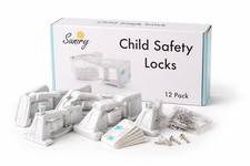 Suniry Child Safety Cabinet Locks 12 Pack White Adhesive Spring Latch Baby Proof