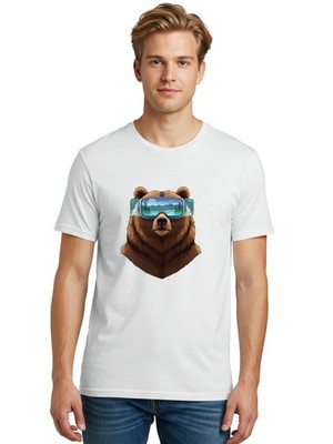 Brown-Bear-Goggles Mens Graphic Tee, 100% Cotton, Casual Summer Wear
