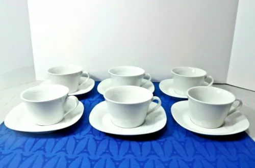 Hotel Balfour HB White FINE CHINA Tea Cup & Saucer SETS, LOT of 6, MINT!