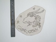 vtg 1960s 70s Tattoo Flash acetate stencil Capricorn Head Symbol Zodiac ZOD1