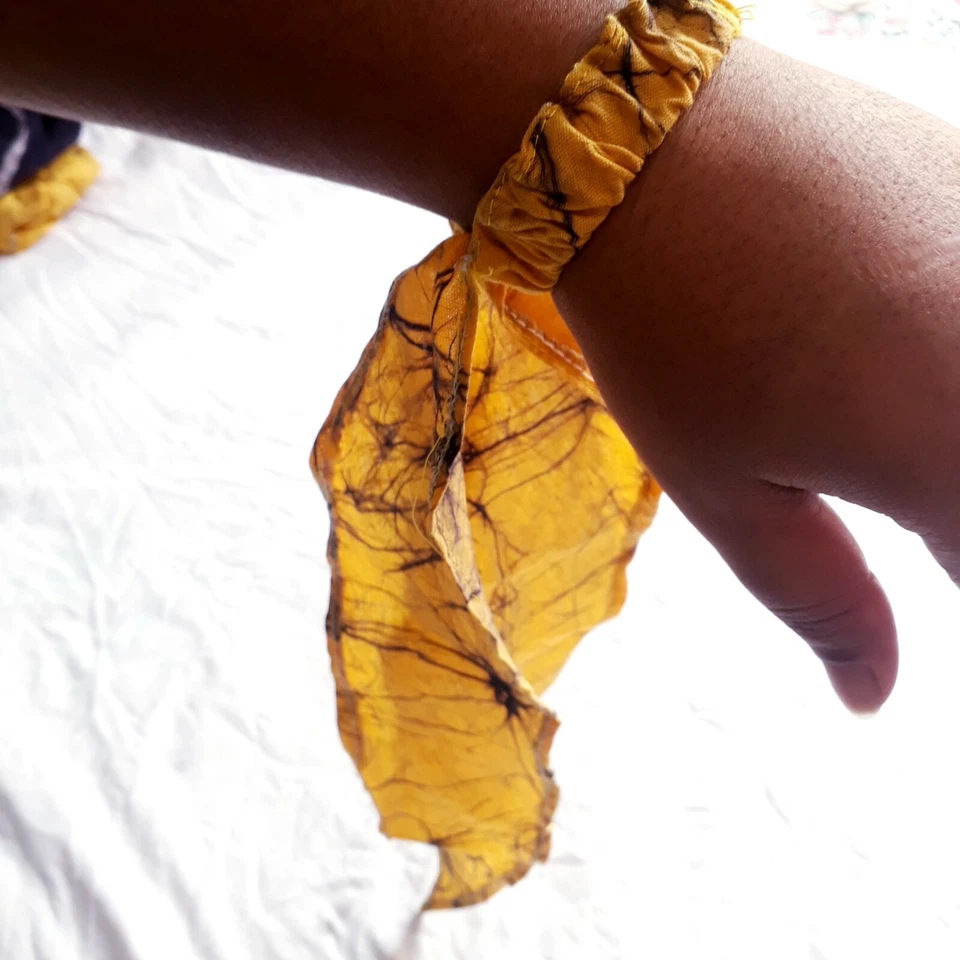 Banda para el cabello fruncida boho elástica floral cuerda lazo cintas lazo Foto 3 de 4