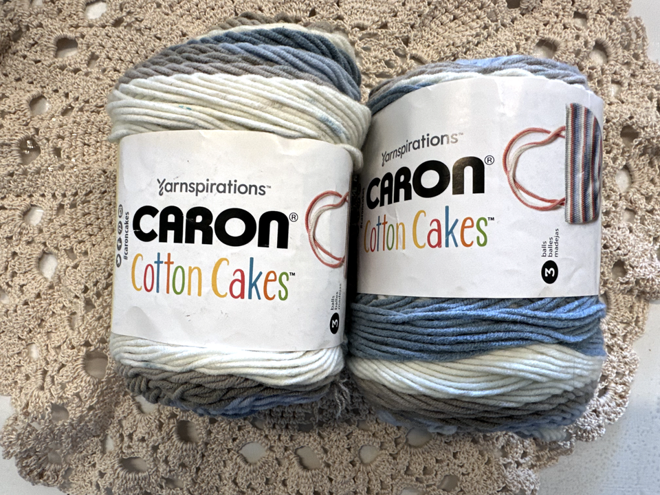 2 Cakes Caron Yarnspirations Cotton Cakes NESTED BLUES 3.5oz/211 Yds