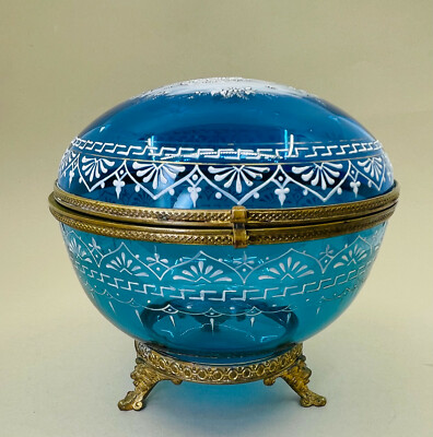 Glas Dose Glasdose Glass Emaille Chinoiserie 16cm 6,2'' Schneemalerei Asia