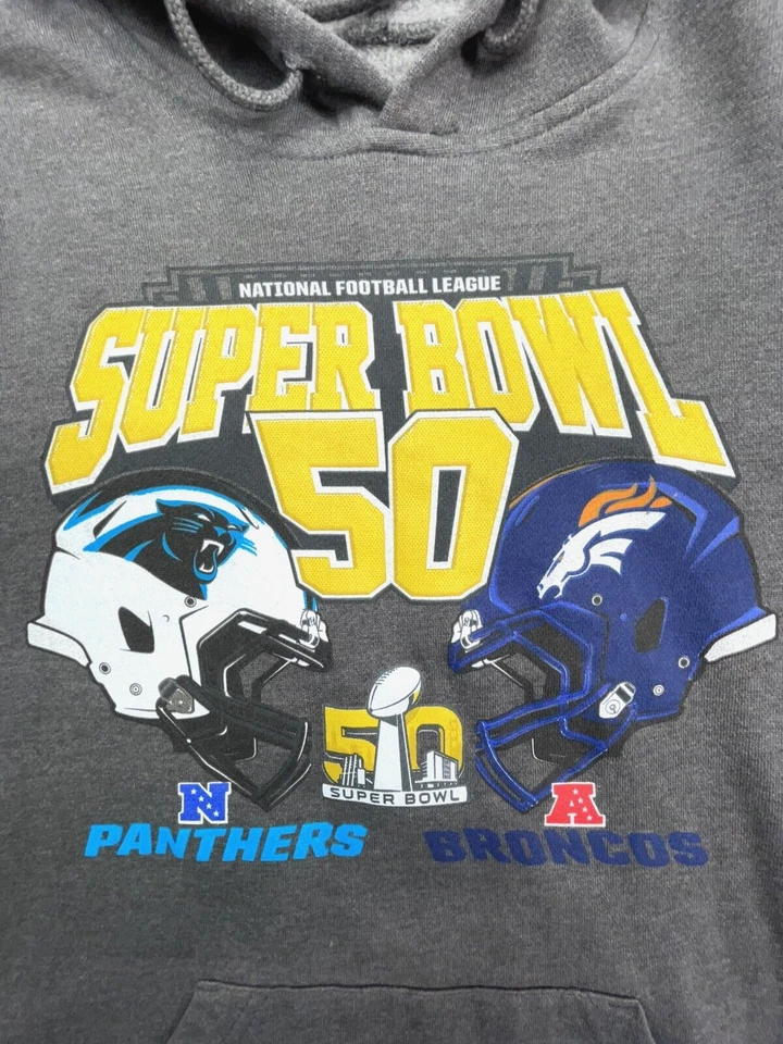 Super Bowl Sweater Adult Small Hoodie SB 50 Broncos vs Panthers NFL Football - Image 2 of 4