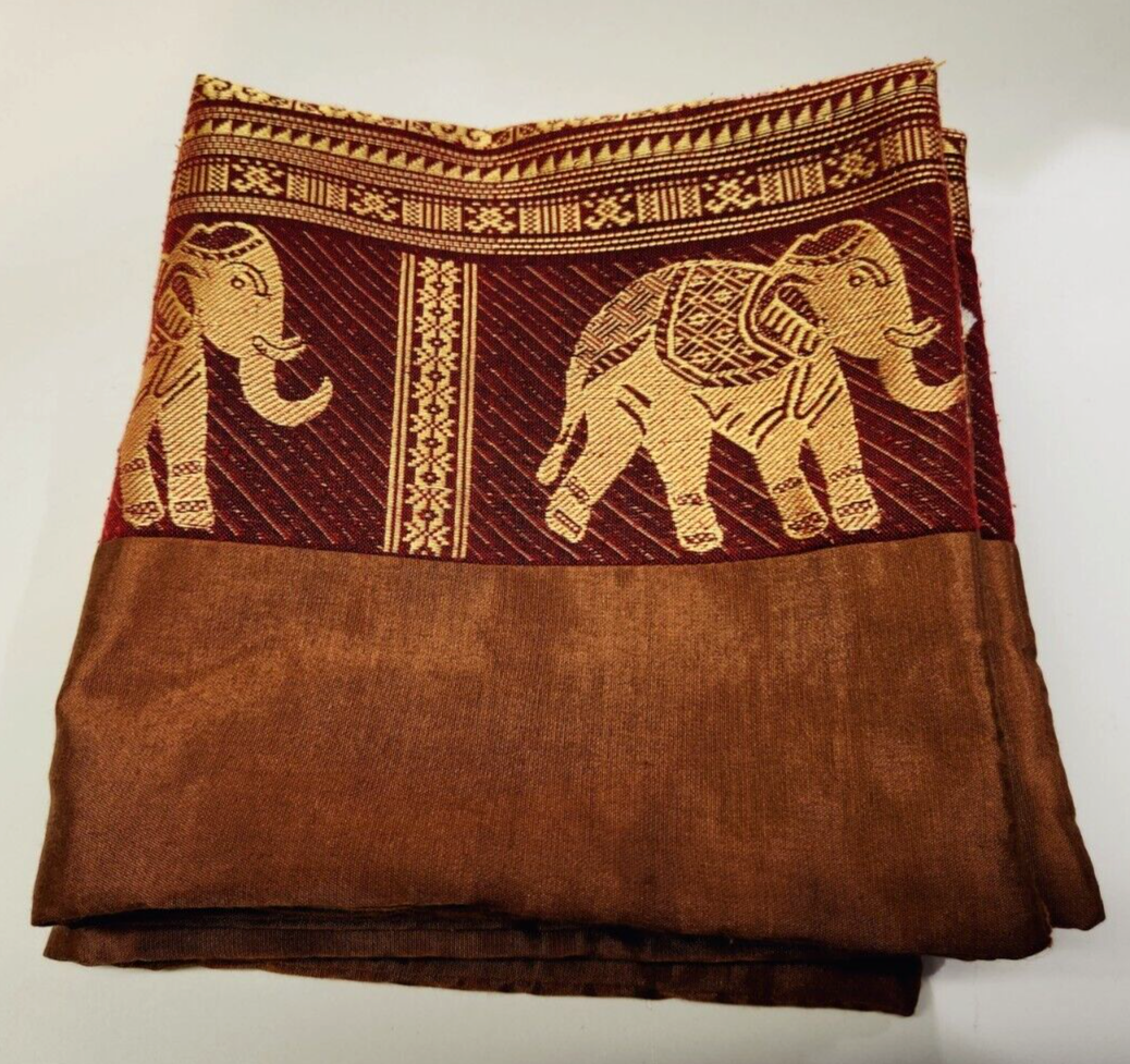 Pair Thai Silk Throw Pillow Covers w/ Elephants Red/Bronze/Gold Zipper