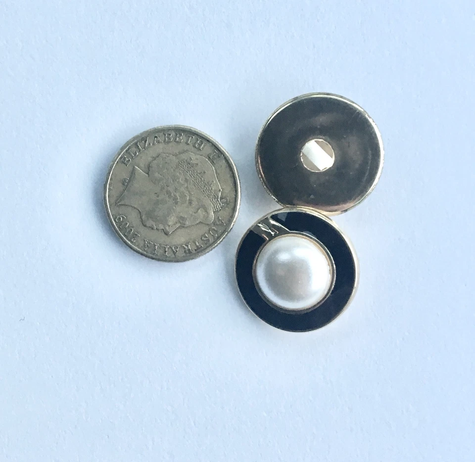 22mm 5x Pearl & Black Enamel Round Shank Buttons Vintage Dress 2 Part - Image 2 of 4
