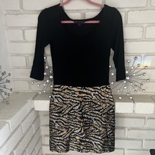 VTG Wow Betsey Johnson Sexy Animal Print Black Silver Sequins Dress 4 Mob Wife